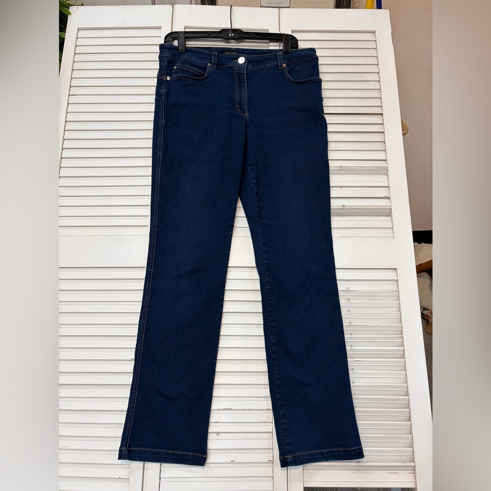Escada Straight Leg Jeans Womens 32 Navy Blue Denim Dark Wash Designer EU 42